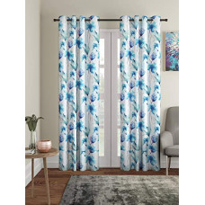 Deals, Discounts & Offers on  - Home Sizzler Polyester Floral Door Curtain, Door - 7 Feet, Blue, Pack of 2