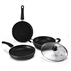 Deals and Offers on Cookware - Lifelong Popular Non-Stick Cookware Set, 3-Pieces, Black/Grey (Induction and Gas Compatible) Deals, Discounts & Offers on Cookware - Lifelong Popular Non-Stick Cookware Set, 3-Pieces, Black/Grey (Induction and Gas Compatible)