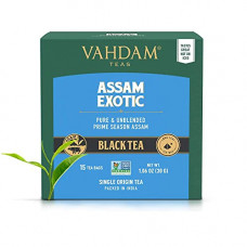 Deals, Discounts & Offers on  - VAHDAM, Organic Assam Tea, Whole Leaf 15 Black Tea Bags | FTGFOP1 Grade, 100% Certified Pure Single Estate | Rich & MALTY Breakfast Tea