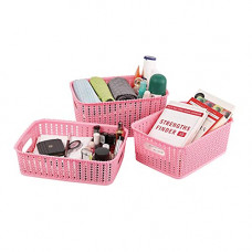Deals, Discounts & Offers on  - Cello Style Knit Small Basket Without Lid, Set of 3, Pink,Plastic
