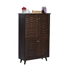 Deals, Discounts & Offers on  - DeckUp Bei 4-Door Engineered Wood Shoe Rack with Wooden Legs (Walnut, Matte Finish)