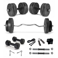 Deals, Discounts & Offers on  - FitBox Sports 8 Plates Home Gym Set with Curl Rod, Dumbbells & Gym Accessories 16 Kg (2kg x 8), Black