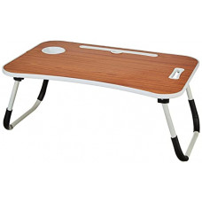 Deals, Discounts & Offers on Laptop Accessories - Amazon Basics Multipurpose Foldable Laptop Table with Cup Holder & Drawer, Brown