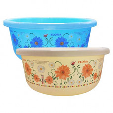 Deals, Discounts & Offers on Baby Care - Wonder Plastic Tub Unbrbreakable Tub, 2 Pc Tub 38 LTR, Floral Print Blue Yellow Color Made in India, KBS01898