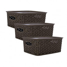 Deals, Discounts & Offers on  - Bel Casa Royal Basket Medium Pack of 3 With 3 Lids Multipurpose Plastic Storage Baskets - Dark Brown