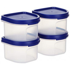 Deals, Discounts & Offers on  - Amazon Brand - Solimo Modular Plastic Storage Containers with Lid, Set of 4 (250ml each), Blue