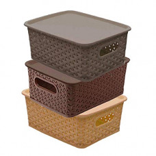 Deals, Discounts & Offers on  - Kuber Industries Plastic 3 Pieces Medium Size Multipurpose Solitaire Storage Basket with Lid (Multi) -CTLTC10891
