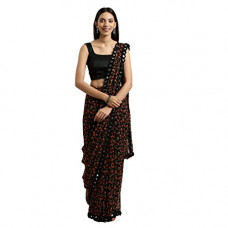 Deals, Discounts & Offers on Women - Womanista Women's Plain Georgette 7510 Sarees (TKIM811_Black)