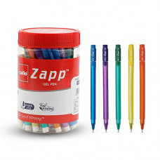 Deals, Discounts & Offers on Stationery - Cello Zapp Gel Pens (25 Pens Jar - Blue) | Dark gel ink For fine writing | Available in 5 bright body colors