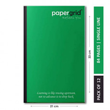 Deals, Discounts & Offers on Stationery - Papergrid Notebook - Ultra Long Book (33 cm x 21 cm), Single Line, 84 Pages, Soft Cover - Pack of 12