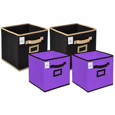 Deals, Discounts & Offers on  - Kuber Industries Non Woven 4 Pieces Small & Large Foldable Storage Organiser Cubes/Boxes (Black & Purple) - CTKTC035341