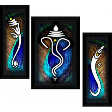 Deals, Discounts & Offers on  - SAF Set of 3 Ganesha UV Textured Synthetic Frame Painting 13. 5 Inch X 22 Inch SA1010
