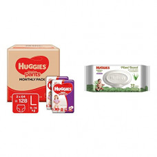 Deals, Discounts & Offers on Baby Care - Huggies Wonder Pants Large Size Diapers Monthly Pack (128 Count) & Huggies Baby Wipes - Cucumber & Aloe (72 Count)