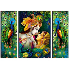 Deals, Discounts & Offers on  - SAF Set of 3 Religious Radhe Krishna with Couple Peacock UV Textured Home Decorative Gift Item Self Adeshive Painting 18 Inch X 12 Inch SANFJM01, Multicolour