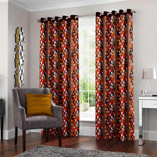 Deals, Discounts & Offers on  - Story@Home Topaz Premium Collection Modern Polyester 2 Piece Combo Eyelet Dots Pattern Ringtop Door Curtains Set - 7 Feet, Brown and Red