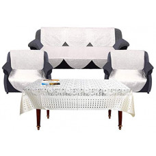 Deals, Discounts & Offers on  - Heart Home Flower Design Shining Cotton 7 Piece 5 Seater Sofa Cover with Center Table Cover (Cream) (CTHH05851)