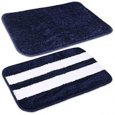 Deals, Discounts & Offers on  - Amazon Brand - Solimo Microfiber Solid & Stripe Anti-Slip Bathmat (Royal Blue, Set of 2, 35 x 50 cm)