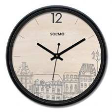 Deals, Discounts & Offers on  - Amazon Brand - Solimo 12-inch Plastic & Glass Wall Clock - Skyline (Silent Movement), Black