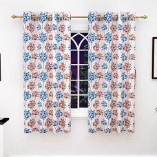 Deals, Discounts & Offers on  - Bedspun Nature Collection Printed 2 PCs Polyetser Eyelet Ringtop Printed Window Curtains, Blue & Brown - 5 feet
