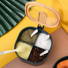 Deals, Discounts & Offers on  - Wolpin Plastic Square 4 Sections Multipurpose Masala Rangoli Dabba Box Set, Spice Box Set (Masala Box - 4 in 1) with Spoons See-Through Lid, Blue