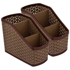 Deals, Discounts & Offers on  - Kuber Industries Plastic 2 Pieces Multi-Purpose Compact Desk Storage Organizer Stationary Box (Brown, Standard Size, KUBMART3223)