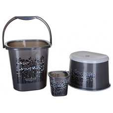 Deals, Discounts & Offers on  - AAROHI13,3 Piece Plastic Bathroom Bucket, Mug and Stool Set, Black - Grey Funk