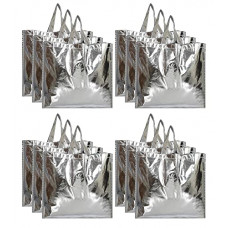 Deals, Discounts & Offers on  - Kuber Industries Reusable Large Size Grocery Bag Shopping Bag with Handle, Non-woven Gift Bag Goodies Bag Silver Tote Bag-Pack of 24 (Silver),HS_36_KUBMART018917