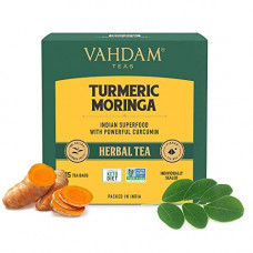 Deals, Discounts & Offers on  - VAHDAM -Turmeric + Moringa Tea | 15 Moringa Herbal Tea Bags | USDA Certified Organic Moringa Tea | Herbal Tea