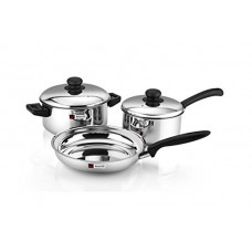 Deals, Discounts & Offers on Cookware - Butterfly Stainless Steel Cookware Set with Sauce Pan, Fry Pan and Induction Bowl with lid, 3 Pcs Set, Silver, Standard (COOKWARE Set-3 PCS.)