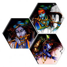 Deals, Discounts & Offers on  - SAF Lord Krishna 3 Piece of Hexagon UV Textured Multi-Effect Self adheshive Painting 17 Inch X 17 Inch SANFHXS30671
