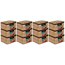 Deals, Discounts & Offers on  - Heart Home Wooden Print 12 Piece Non Woven Fabric Saree Cover/Clothes Organiser For Wardrobe Set with Transparent Window, Extra Large (Brown)