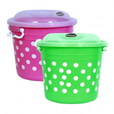 Deals, Discounts & Offers on  - Wonder Delco 666 Printed Container with Side Lock-Handle, 16 Ltrs, Set of 2, Pink & Green Color, Made in India