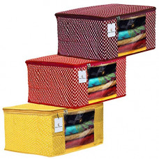 Deals, Discounts & Offers on  - Heart Home Polka Dots 3 Pieces Cotton 3 Layered Quilted Saree Cover (Yellow & Red & Maroon) - CTHH14933