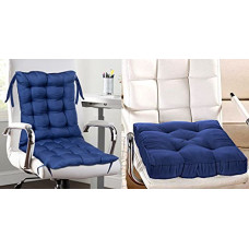 Deals, Discounts & Offers on  - Kuber Industries Microfiber 18 * 36 Inch Back and Seat Chair Cushion with Ties & 18 * 18 Inch Square Cushion- Set of 2 (Navy Blue)