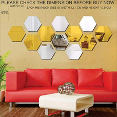 Deals, Discounts & Offers on Home Improvement - Wall1Ders - Hexagon 6 Silver And 6 Golden (Pack Of 12) 3D Wall Decor 3D Acrylic Mirror Wall Stickers For Home & Offices