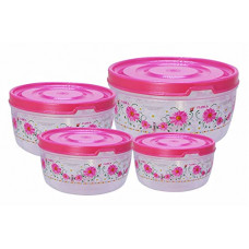 Deals, Discounts & Offers on  - Wonder Plastic Prime Food Saver 104 Round Printed Container, Set of 4, 3000 ml, 2000 ml, 1200 ml, 600 ml, Pink Color, Made in India, KBS00427