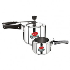 Deals, Discounts & Offers on Cookware - Pigeon by Stovekraft Stainless Steel Pressure Cooker set Inner Lid, 2 and 3 Litres with common lid and Induction Base(14742) , Silver, Medium