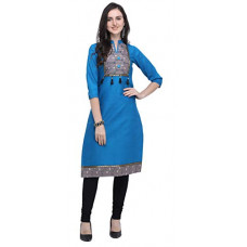 Deals, Discounts & Offers on Women - EthnicJunction Women's Maya Blue Color Cotton Unstiched Kurti Material with Print and Tussles Work