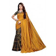 Deals, Discounts & Offers on Women - GoSriKi Women's Cotton Saree with Blouse Piece (Golden Black )