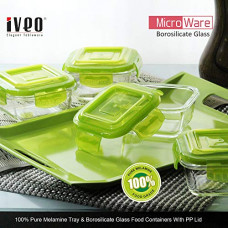 Deals, Discounts & Offers on  - Iveo Borosilicate Glass Food Container with Tray Set 5 Pcs Green