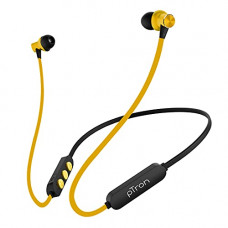 Deals, Discounts & Offers on Headphones - pTron Bassfest Plus Magnetic in Ear Bluetooth 5.0 Wireless Headphones with Mic, Stereo Sound with Bass, IPX4 Water & Sweat Resistant, Voice Assistance, Ergonomic & Lightweight - (Black & Yellow)