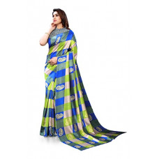 Deals, Discounts & Offers on Women - MIRCHI FASHION Women's Plain Weave Poly Silk Paisley Checks Pattern Saree with Blouse Piece (32685-Blue, Green)