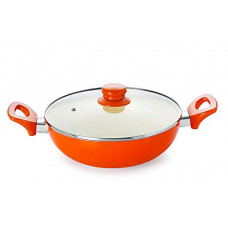 Deals, Discounts & Offers on Cookware - Nirlon Ceramic Non-Stick Aluminium Induction Friendly Cooking Kadhai,3.1 Liter, Orange
