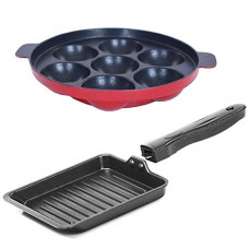 Deals, Discounts & Offers on Cookware - NIRLON Aluminium Non Stick Cookware Gas Stove Compatible Appam Patra, Paniyarakal & Mini Grill Toast Pan - 2 Pcs Combo Set (Red )