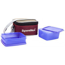 Deals, Discounts & Offers on  - Signoraware Quick Carry Plastic Lunch Box with Bag, Deep Violet