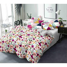 Deals, Discounts & Offers on  - Kuber Industries Triangle Design Glace Cotton Double Bedsheet with 2 Pillow Covers (Blue & Cream) - CTKTC40425