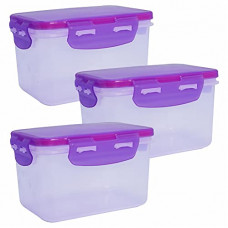 Deals, Discounts & Offers on  - Wonder klick N Seal Square Containers with Leak Proof Locking Lid, 3 Pieces, 1050 ml, Pink