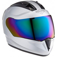Deals, Discounts & Offers on  - Steelbird SA-1 Glass Aeronautics Full Face Helmet with Rainbow Visor (Glossy Silver, Medium)