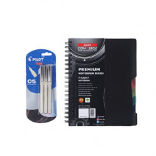 Deals, Discounts & Offers on Stationery - Luxor Pilot O5 (Blue, Black, Red Pen Combo with Executive Regular Notebook Ruled 300 Pages (Black)