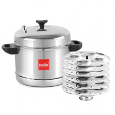 Deals, Discounts & Offers on Cookware - Cello Stainless Steel Induction Base Idli Cooker and Multi Kadhai, 6 Plates, Steel